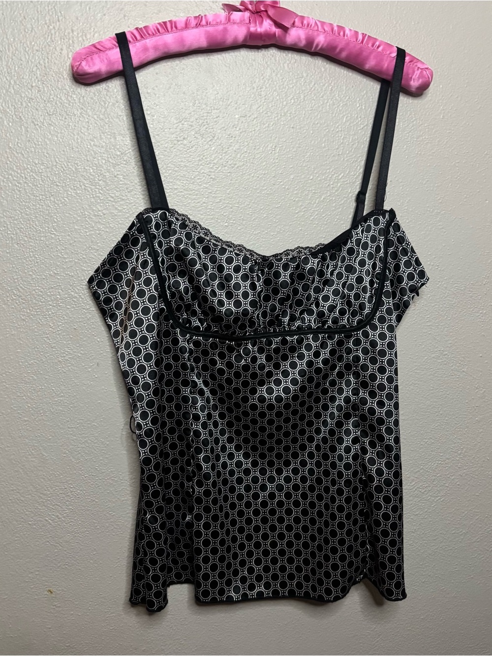 Heart Soul Y2K Satin Geometric Print Cami Tank Top XL Black White Side Zip